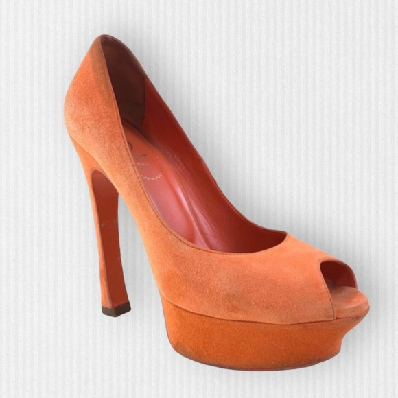 YSL Yves Saint Laurent Palais 80 tangerine suede platform pumps shoes size 39 - Picture 1 of 14